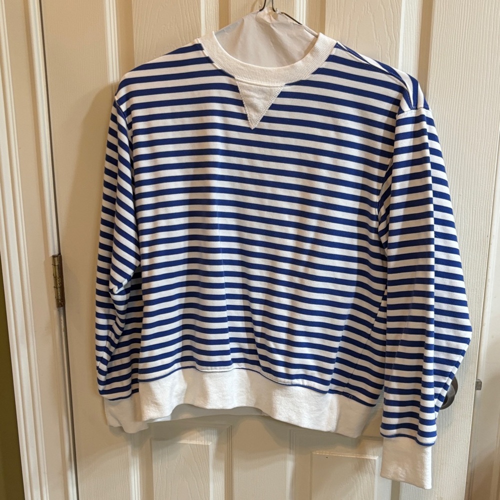American Threads Blue and White Striped Sweatshirt